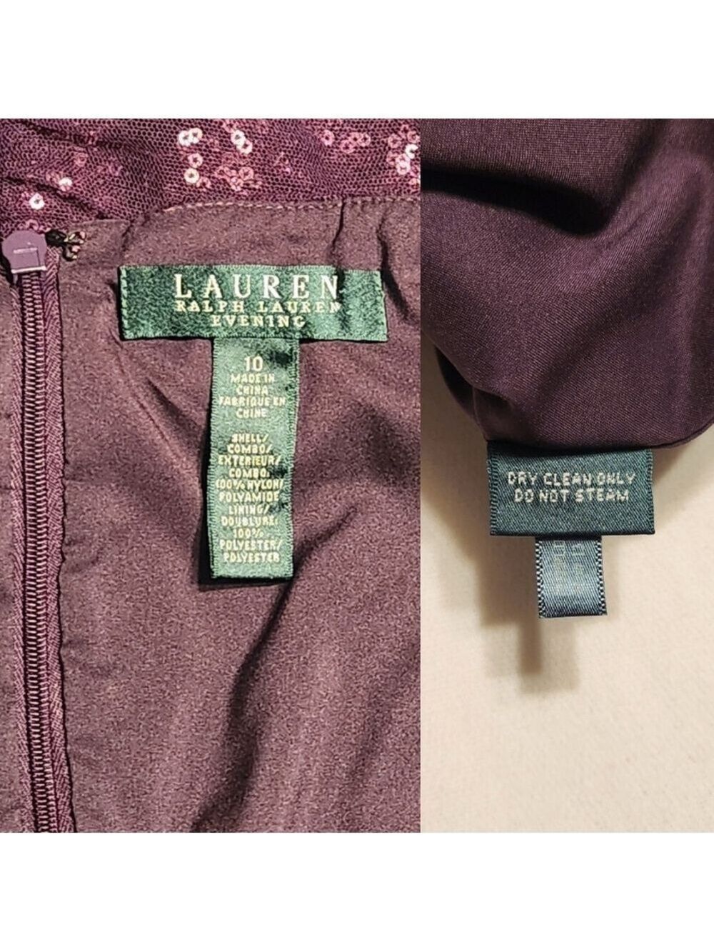Lauren Ralph Lauren Sequin Dress Off Shoulder Plum Size 10 - Picture 10 of 12